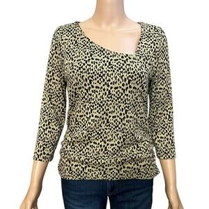 Soft Surroundings Anesha Top Spotted Animal Print Medium Asymmetrical Rib Knit